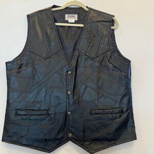 Duke Haband Mens Motorcycle Vest Snap Button Genuine Leather Black Large Sturgis
